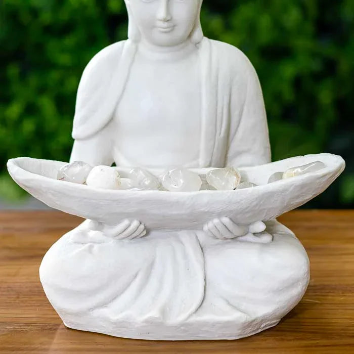 Objeto espiritual com Buda em marmorite e iluminação central