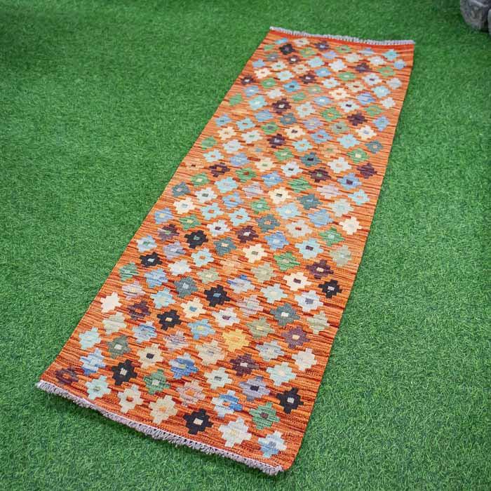 Tapete passadeira Kilim geométrico 172x60cm artesanal decorativo.
