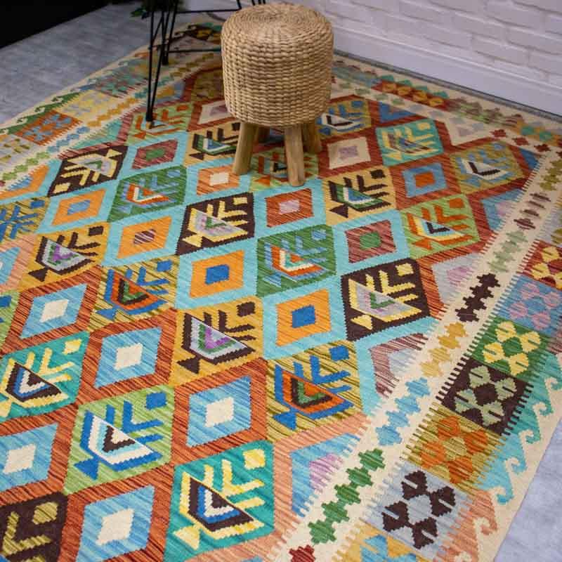 tapete kilim colorido decoração etnico cultura tradição textil fibranatural artesanal cultura geométricas loja artesintonia 02