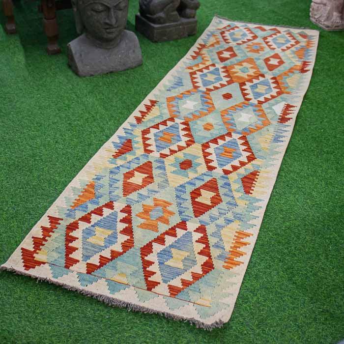 Passadeira Kilim oriental em tear tradicional 286x84cm.
