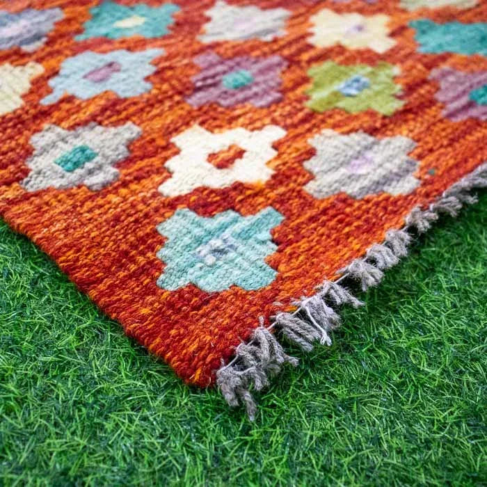 Tapete Kilim floral 186x77cm artesanal paquistanês.