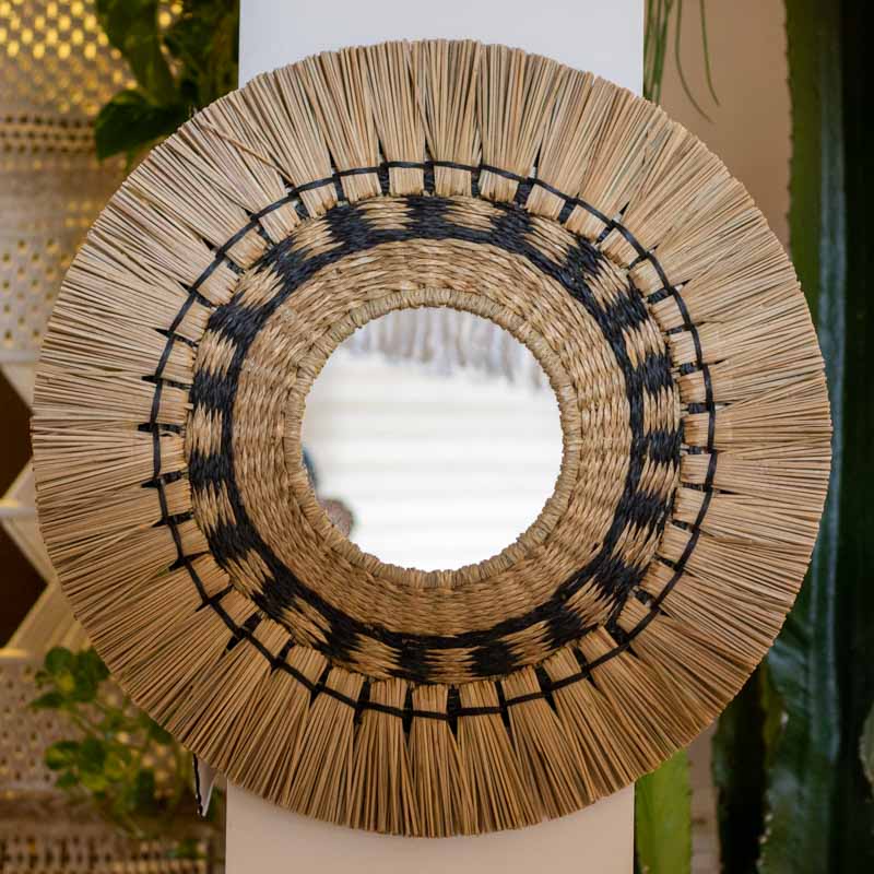 espelho fibra natural palha boho decoração tropical artesanato bali indonésia elegância loja artesintonia 01