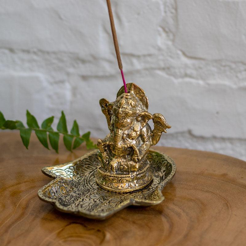 Incensário espiritual Ganesh com mão de Hamsá em bronze.