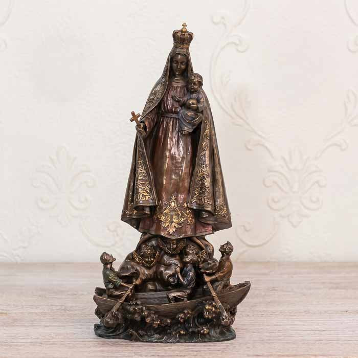 Estátua de Nossa Senhora dos Navegantes em resina com acabamento bronze.