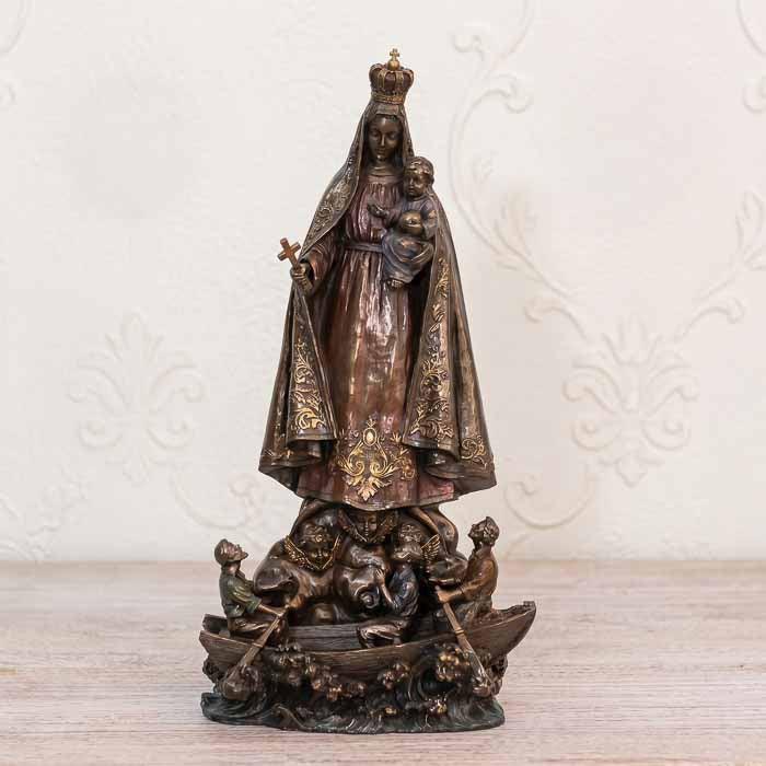 Estátua de Nossa Senhora dos Navegantes em resina com acabamento bronze.