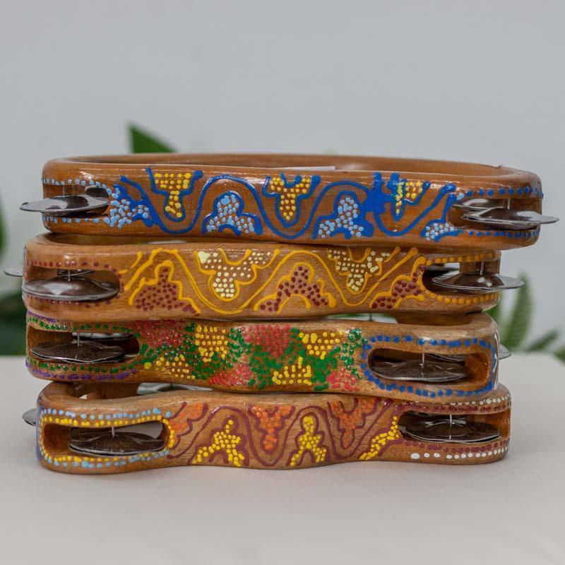 Pandeiro Aborígene meia lua artesanal em madeira feito em Bali.