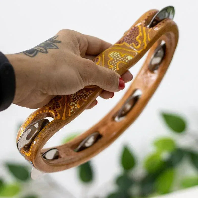 Pandeiro meia lua aborígene em madeira entalhada à mão Bali.