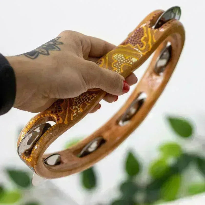 Pandeiro meia lua aborígene em madeira entalhada à mão Bali.