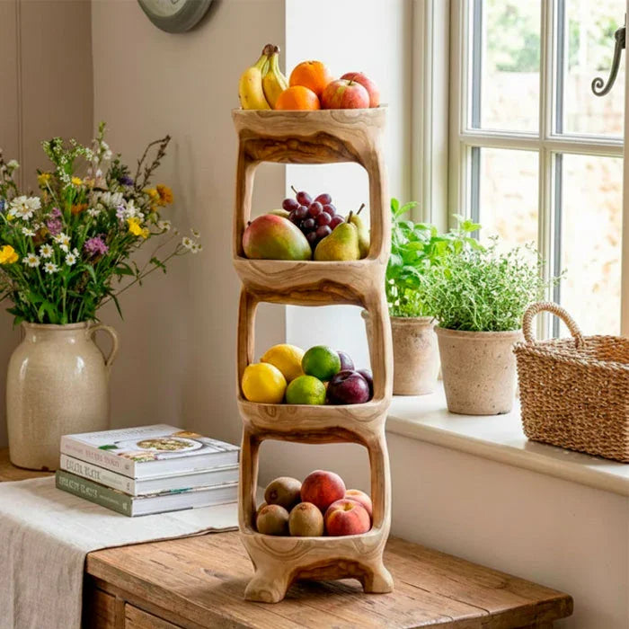 Fruteira Quadrupla em Madeira Orgânica | Bali