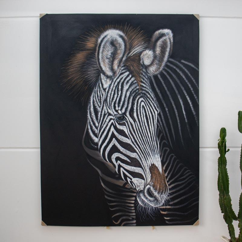 Pintura em tela grande zebra de Grevy feita em Bali artesanalmente.