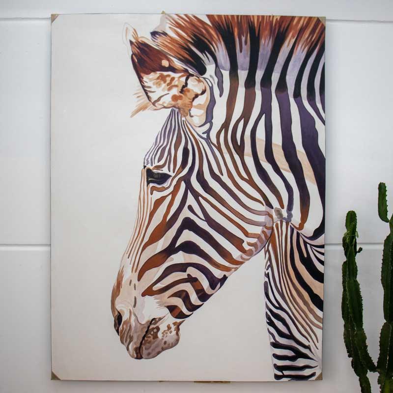 Pintura balinesa artesanal representando a zebra de Grevy em tela.