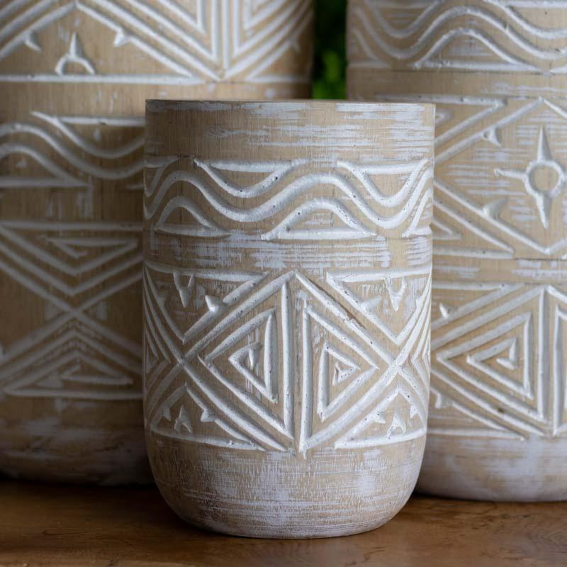 vasos madeira etnicos entalhado palmeira artesanato bali indonesia decoracao casa jardim design interiores comprar loja artesintonia