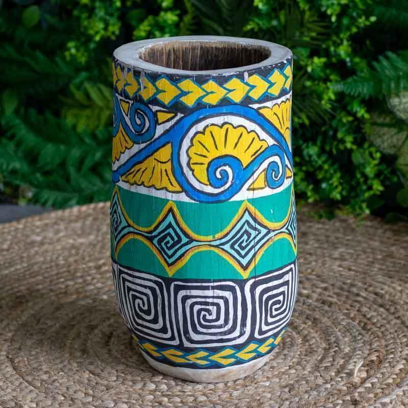 vasos madeira etnicos pintados palmeira artesanato bali indonesia decoracao casa jardim design interiores comprar loja artesintonia