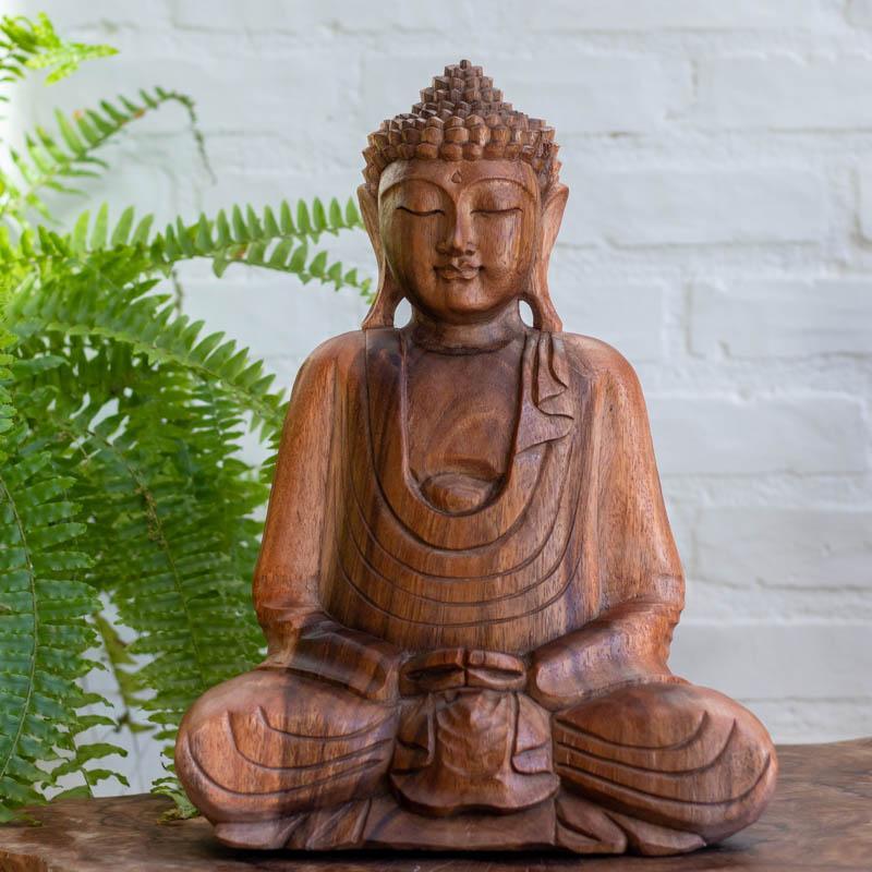 escultura madeira 40cm buda buddha home decor decoracao budista artesintonia
