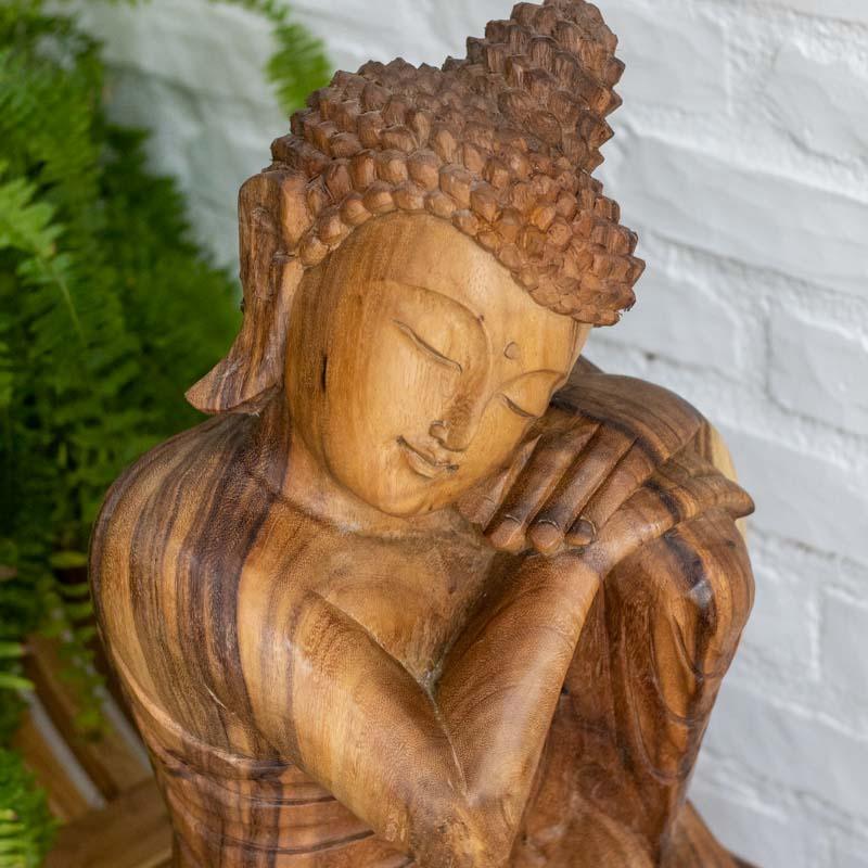 Escultura budista de 50cm feita à mão na Indonésia para decoração zen de interiores.