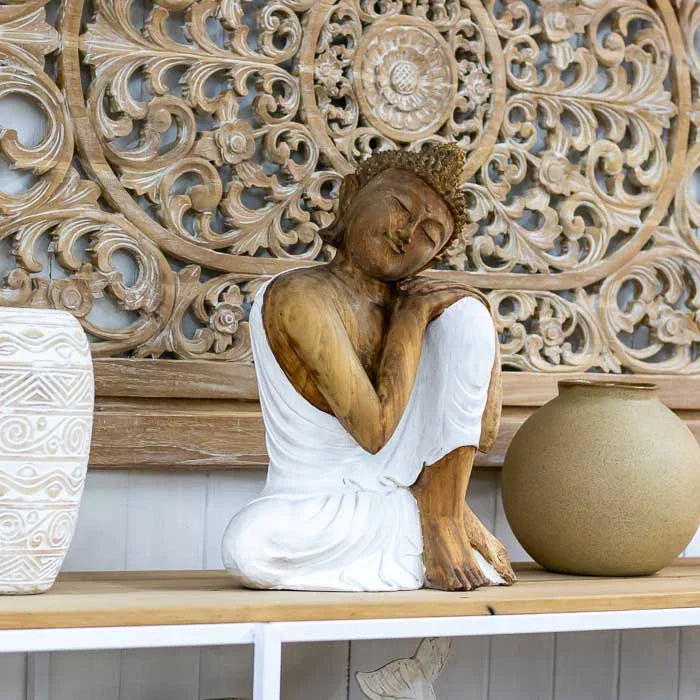 Escultura Buddha em madeira feita à mão importado.