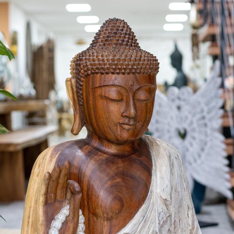 escultura buda entalhada mao arte bali indonesia oriental madeira patina decorativa casa buddha wood carving 03