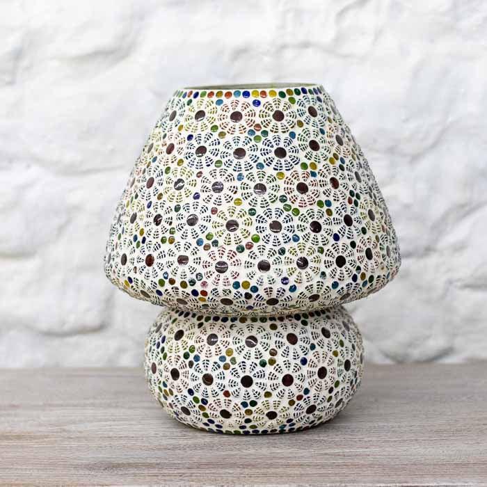 Luminária cênica em formato de cogumelo para iluminação acolhedora de quartos e salas.