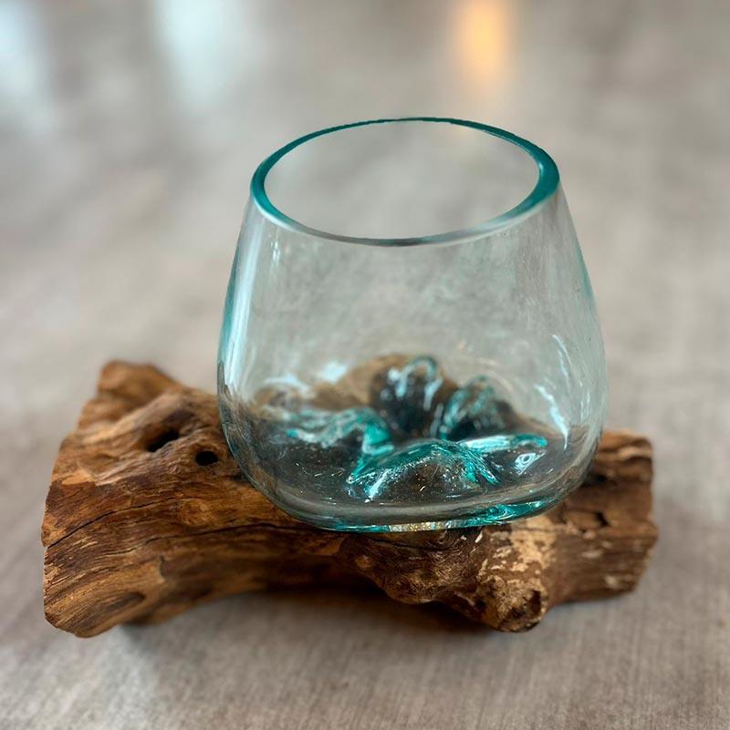 Terrário de Vidro 15cm | Teka - Arte & Sintonia 2023, arte utilitária, artes unicas, Bali, Bali - MT, bali23, Indonésia / Bali, Madeira, Madeira Teca, Outros Home, terrário, vaso, vasos, vidro