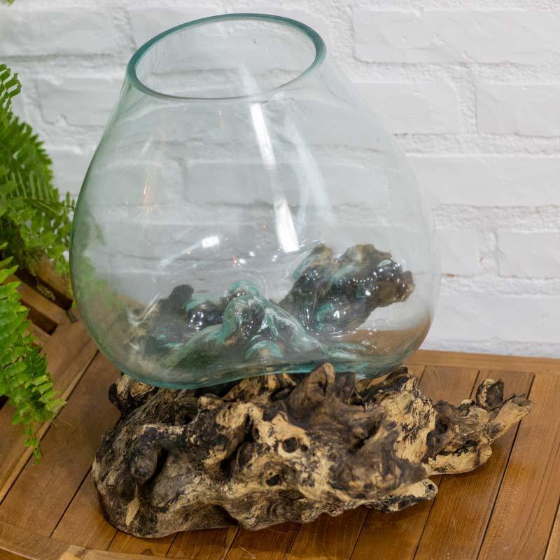 vaso terrário vidro madeira troco wood glass teca teka decor decoração decorativo decoration arte artesão artesanato bali indonésia balines casa home house lar