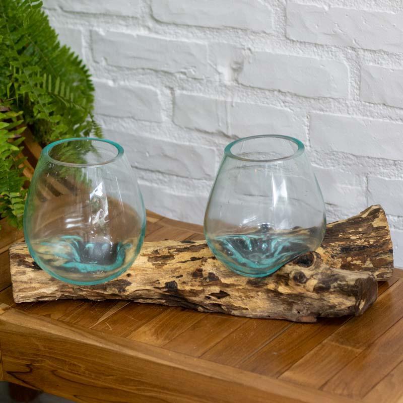 vaso terrário tronco madeira teka teca wood glass indonesia bali balines balinesa arte decorativa utilitária artesão artista artesanato