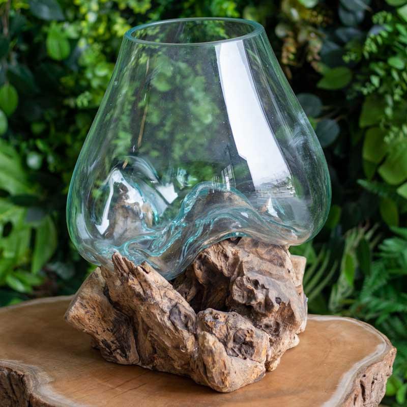 vaso terrário vidro madeira troco wood glass teca teka decor decoração decorativo decoration arte artesão artesanato bali indonésia balines casa home house lar