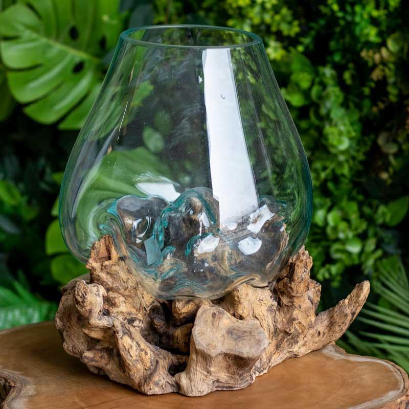 vaso terrário vidro madeira troco wood glass teca teka decor decoração decorativo decoration arte artesão artesanato bali indonésia balines casa home house lar