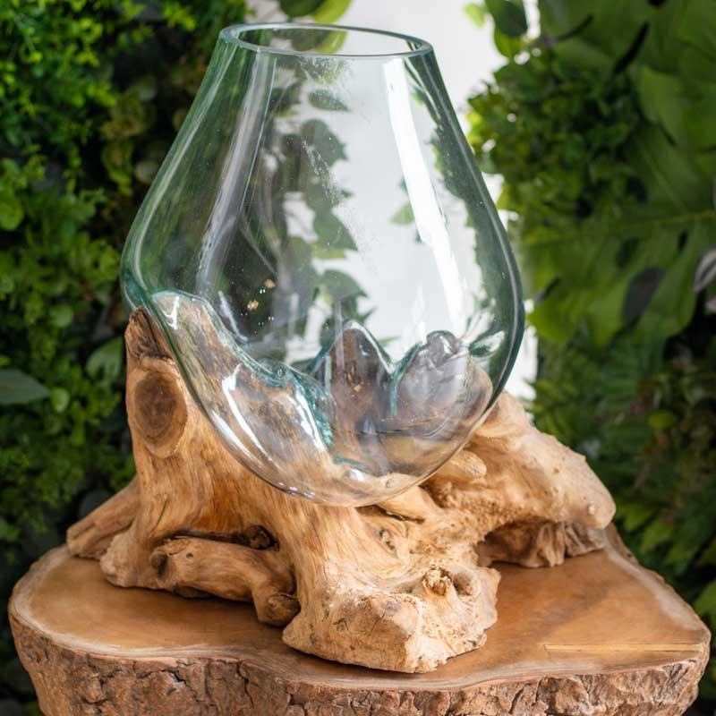 vaso terrário vidro madeira troco wood glass teca teka decor decoração decorativo decoration arte artesão artesanato bali indonésia balines casa home house lar