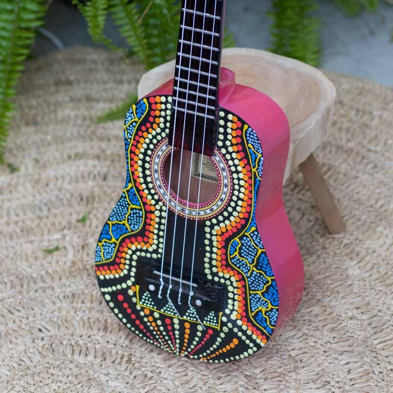 ukulele aborigene artesanato pintura madeira bali instrumento musical som ritmo musica melodia tocar cultura loja artesintonia 11