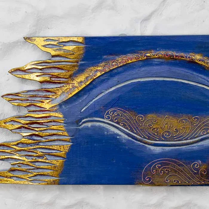 Painel espiritual Olhos de Buda feito à mão em madeira.