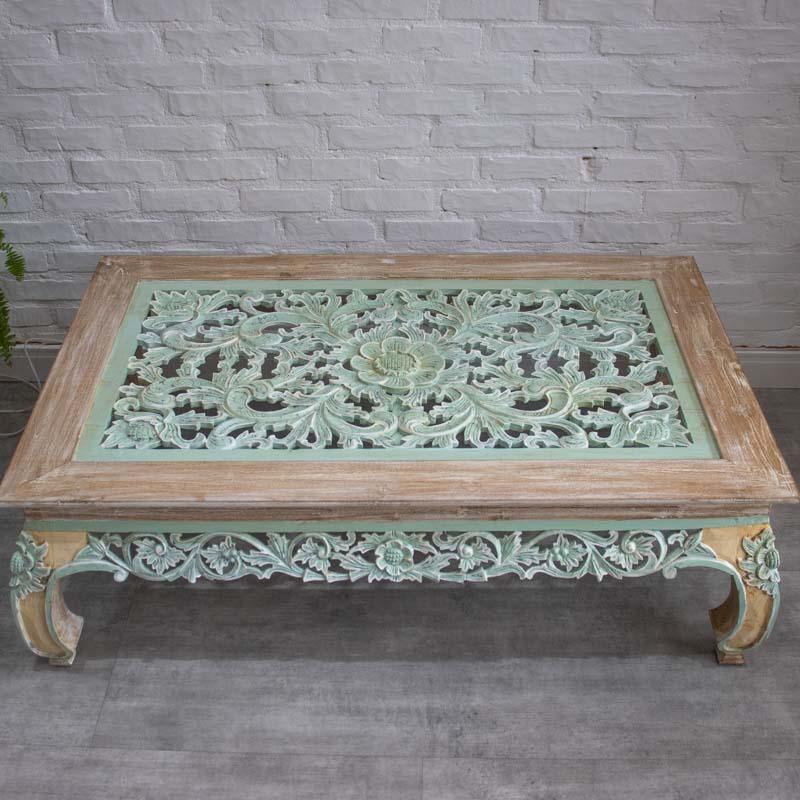 mesa java floral entalhada blue antik centro decoracao sala artesintonia bali
