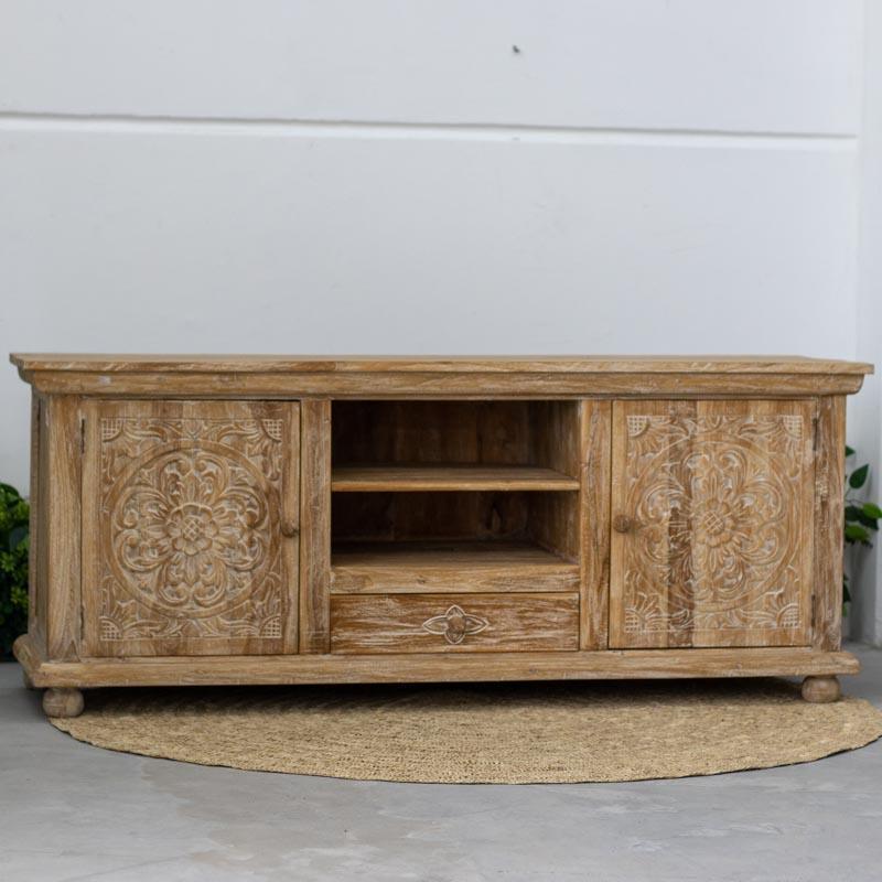 móvel bali madeira aparador buffet entalhado pintado flores mandalas handmade arte decorativa indonésia mobile wood decoration loja artesintonia comprar
