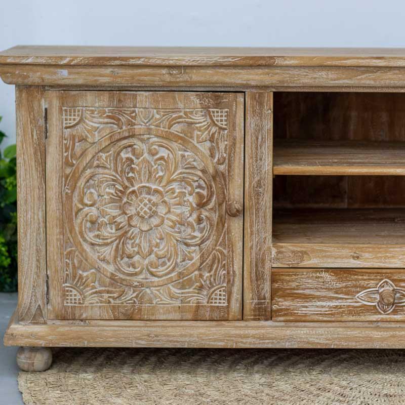 móvel bali madeira aparador buffet entalhado pintado flores mandalas handmade arte decorativa indonésia mobile wood decoration loja artesintonia comprar