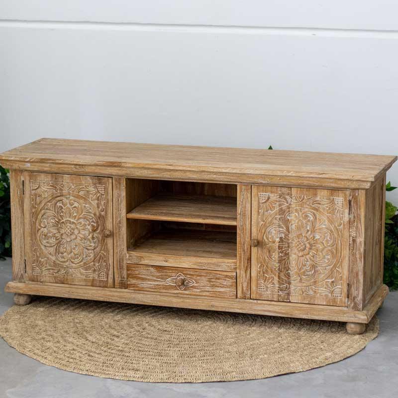 móvel bali madeira aparador buffet entalhado pintado flores mandalas handmade arte decorativa indonésia mobile wood decoration loja artesintonia comprar