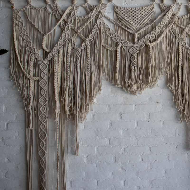 painel macramê decorativo parede fios linha tecelagem artesanal casa sala quarto 02