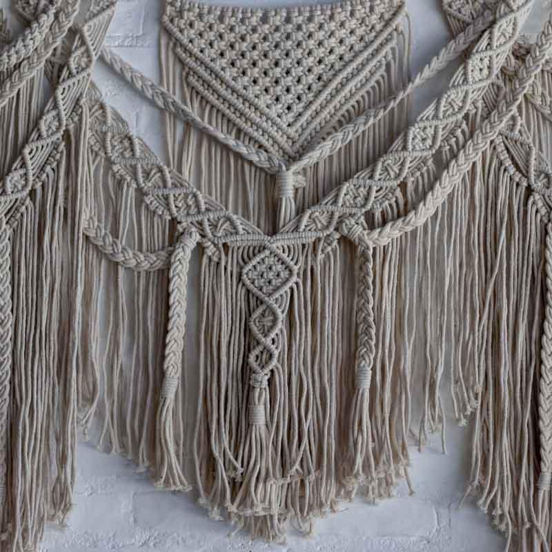 painel macramê decorativo parede fios linha tecelagem artesanal casa sala quarto 03