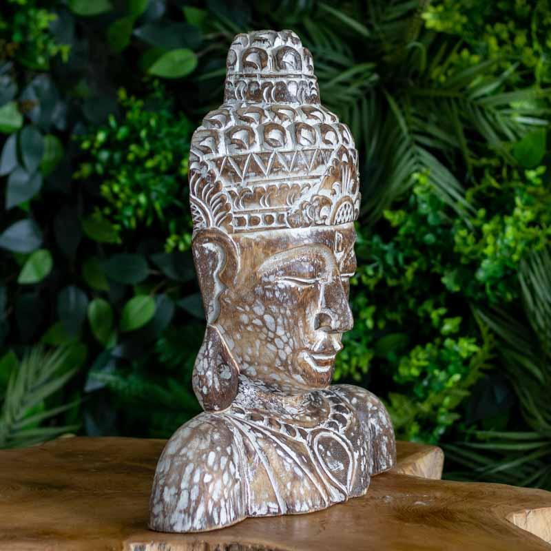 escultura estatua busto buda budismo zen artesanato entalhado madeira bali indonesia decoracao casa ambientes serenidade espiritual meditacao comprar loja artesintonia
