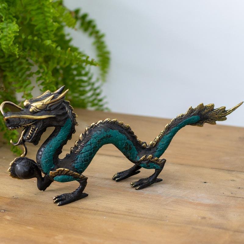 escultura dragao bronze bali indonesia simbolo protecao mitologia decoracao casa loja artesintonia