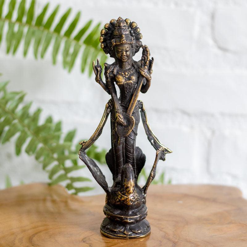 deusa hindu saraswati artes musica sabedoria benevolencia cisne bali bronze escultura indonesia altar estudos mulher feminino sagrado loja artesintonia 01