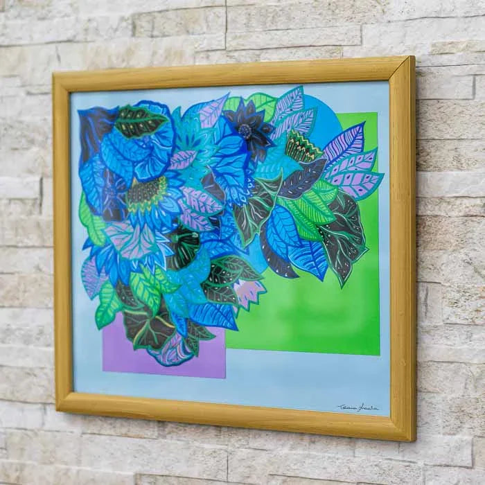 Obra sustentável Florescer Cores com design floral colorido artesanal.