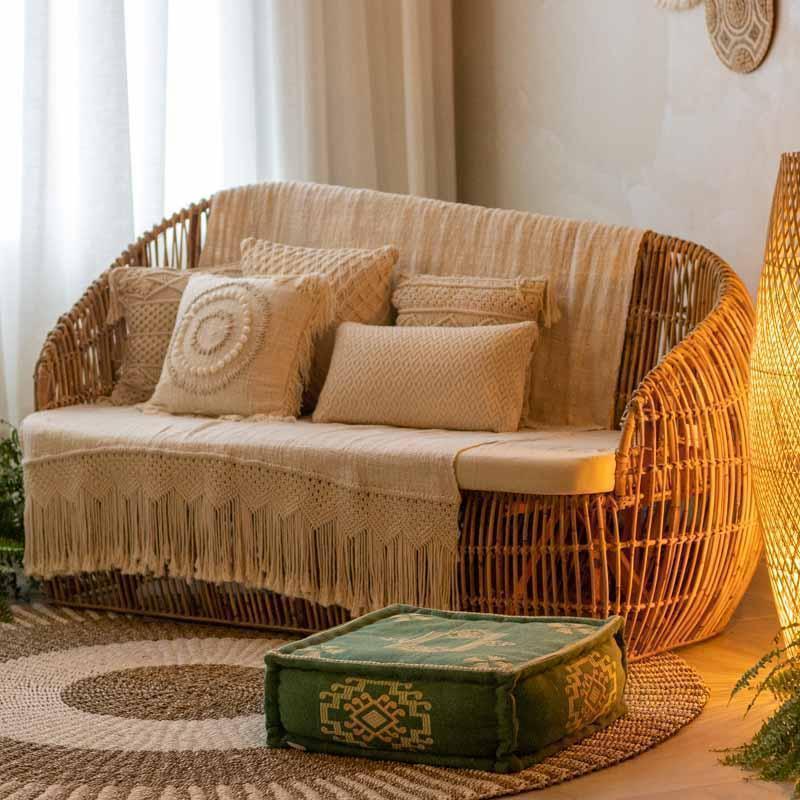 sofa sofá fibra natural rattan bali decor decoração decorativo decoration móvel móveis mobiliário almofada conforto comfort home house boho bali indonésia artesão artesanato