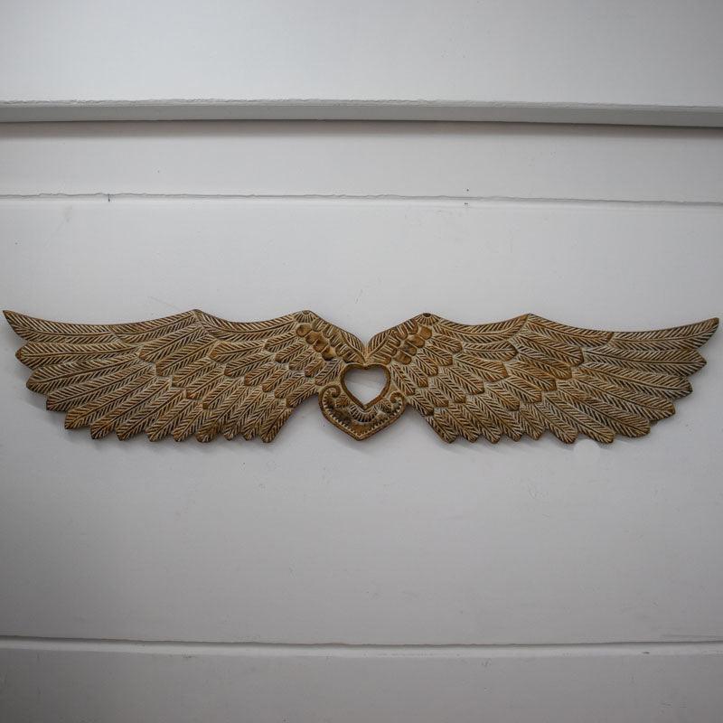 Par de asas decorativo de 168cm em pátina branca, ideal para decoração romântica e espiritual acima da cabeceira da cama.