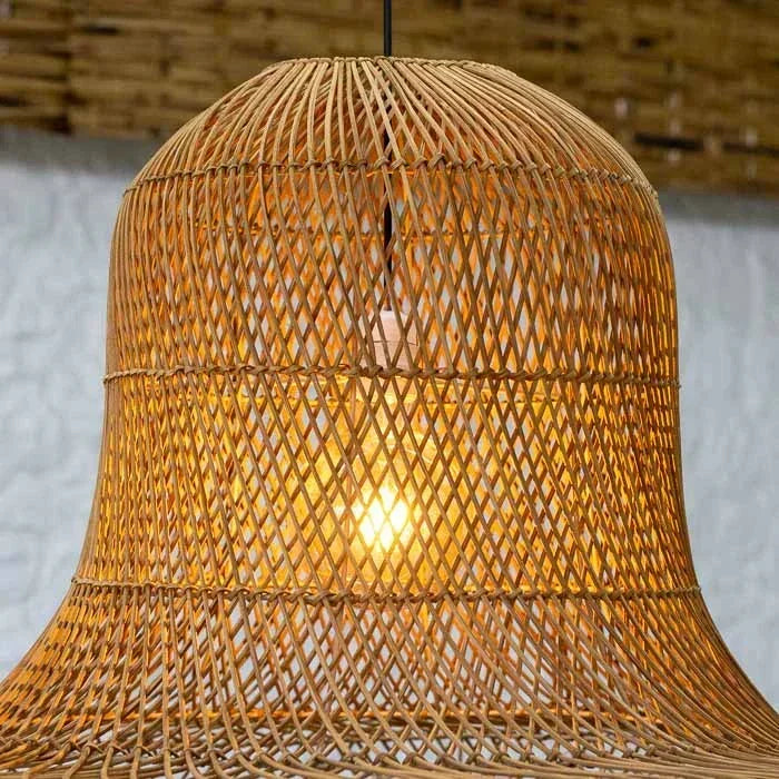 Luminária SaPa vietnamita de fibras naturais em tamanho grande.