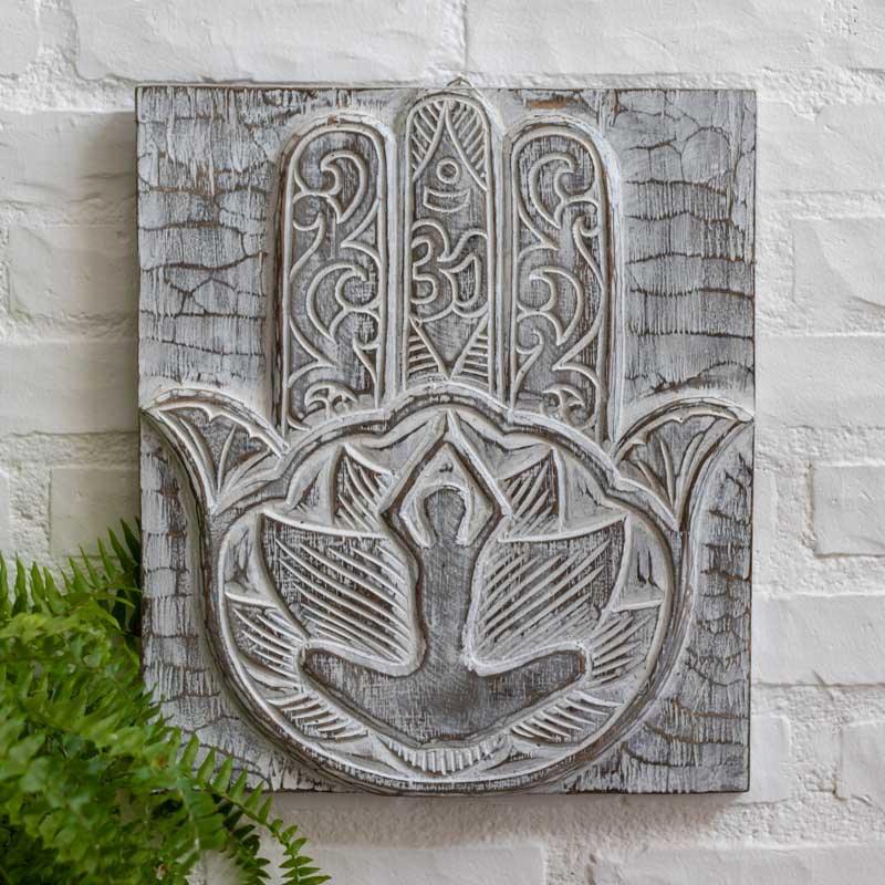 painel madeira entalhado mao hamsa fatima yoga meditacao serenidade templo altar zen terapia decoracao espaco loja artesintonia 01