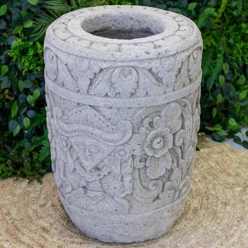 vaso esculpido jardim zen garden entalhe sand stone cimento areia vulcanica home decor decoração decorativo decoration bali balines balinesa indonesia artesão artesanato arte art