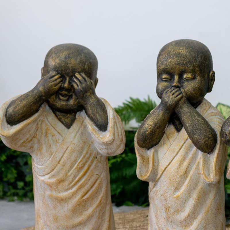trio monges sabios naoouco naofalo naovejo fibrocimento bali indoneisa espiritual meditacao jardim zen decor loja artesintonia