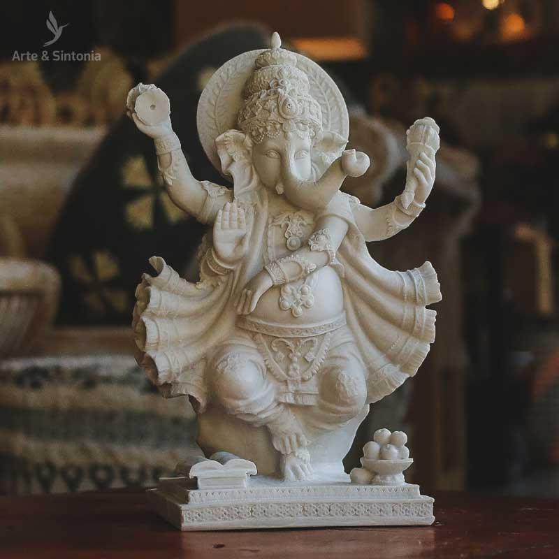escultura hindu ganesh ganesha dividade marmorite branco elefante decor esculpido esculpida