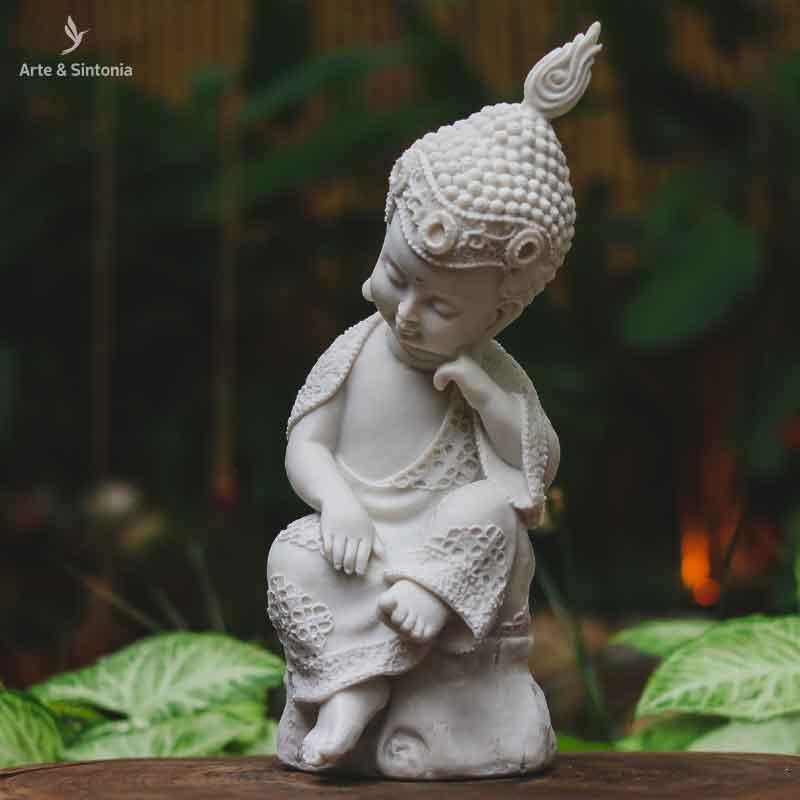 estatueta monge budista decoracao objetos decorativos zen budistas budismo marmorite branco artesintonia relax buddha buda 5