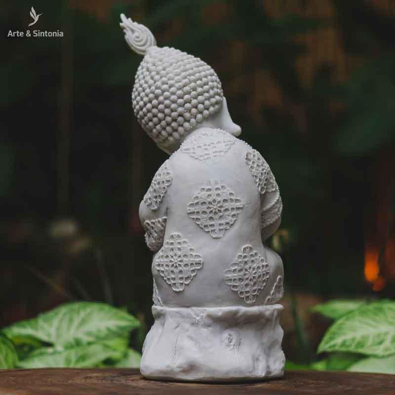 estatueta monge budista decoracao objetos decorativos zen budistas budismo marmorite branco artesintonia relax buddha buda 9