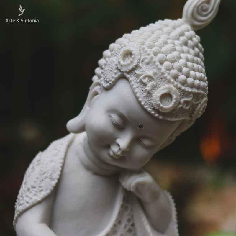 estatueta monge budista decoracao objetos decorativos zen budistas budismo marmorite branco artesintonia relax buddha buda
